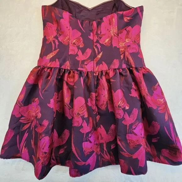 Aidan Mattox Sleeveless Floral Jacquard Party Dress Pink/ Fuchsia Size 16 NWT - Picture 7 of 14